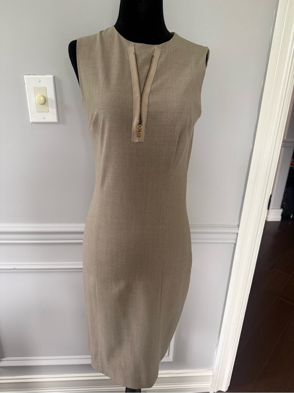 Theory Taupe Sheath Dress with Front Zip
